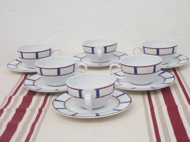 6 basque porcelain tea cups