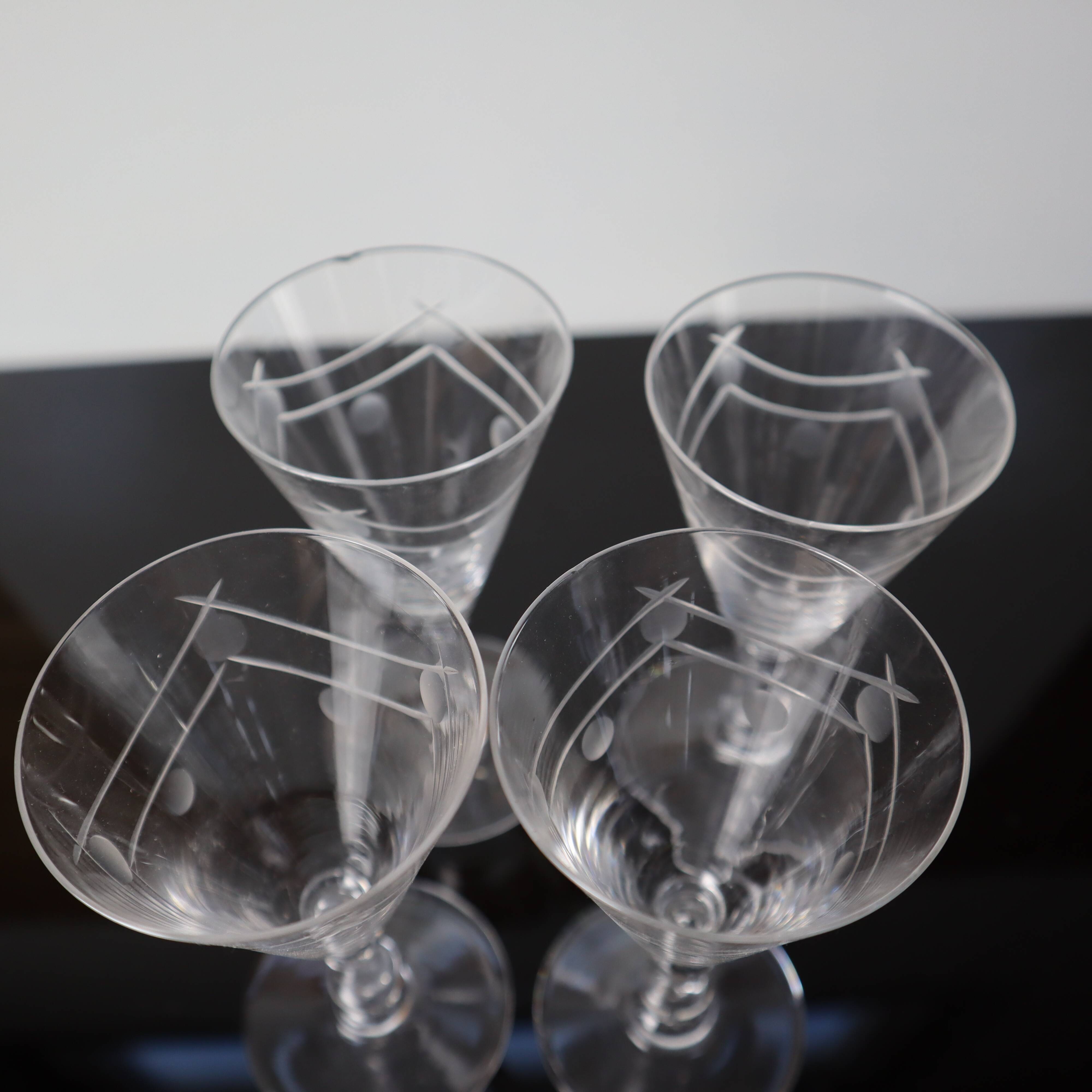 Set of 4 vintage engraved crystal port glasses 20th century