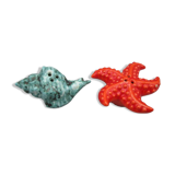 Pair of vintage ceramic salt shaker/pepper maker "starfish and shell"