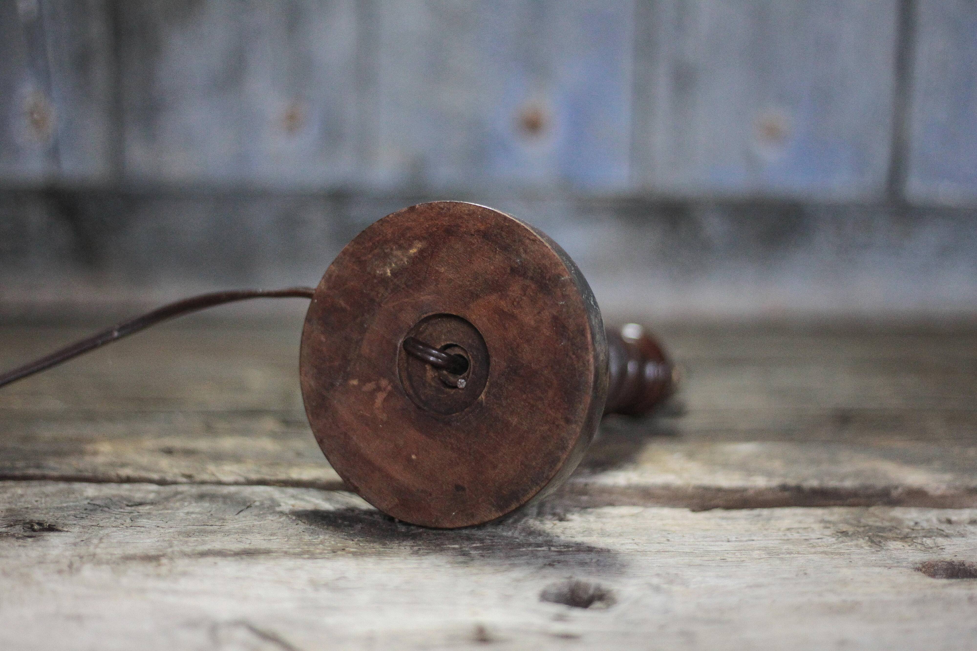 Wood lamp, wooden and vintage copper lamp base, table lamp.