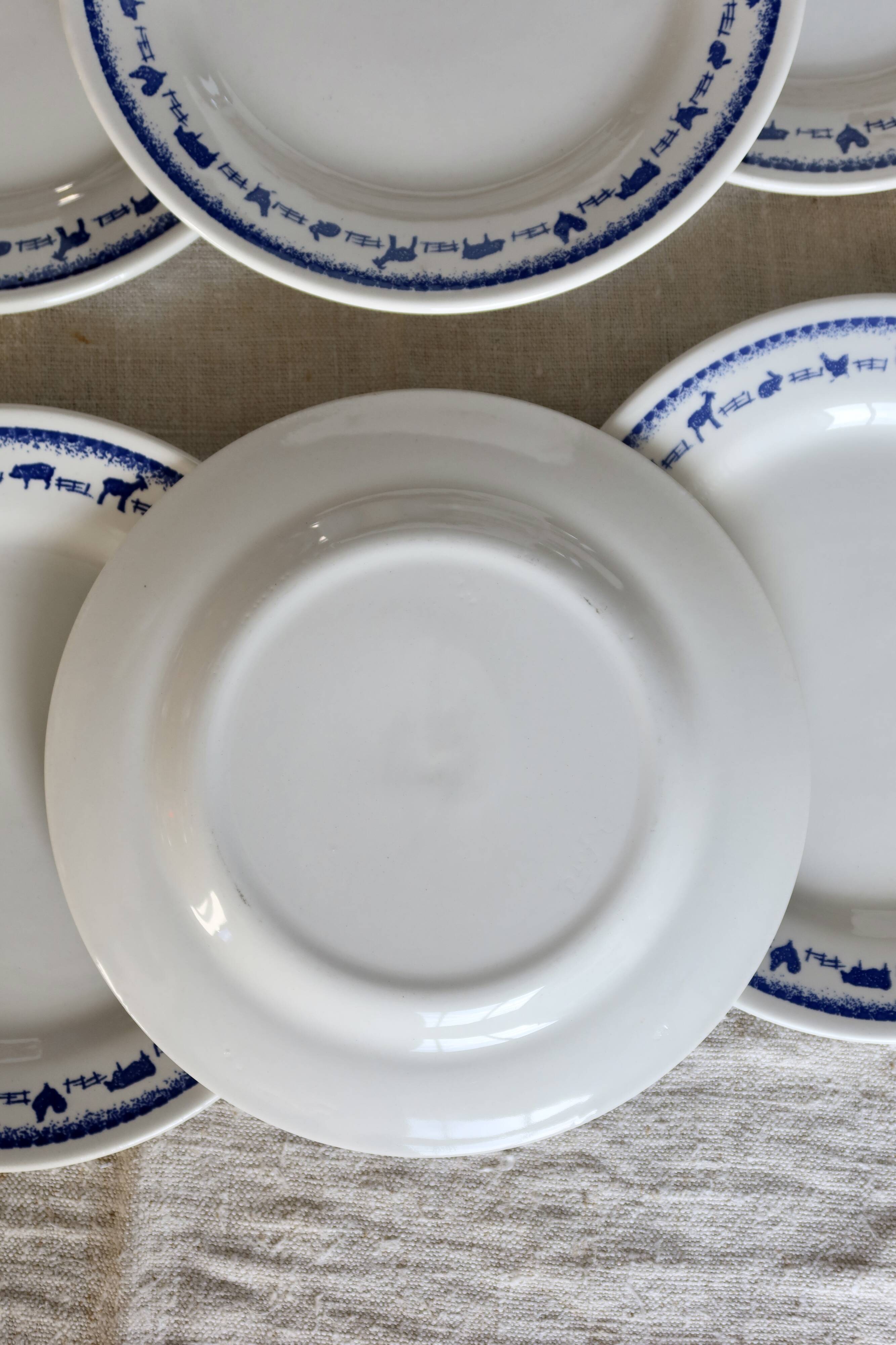 6 vintage white and blue earthenware dessert plates