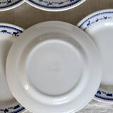 6 assiettes à dessert vintage faïence blanche et bleue