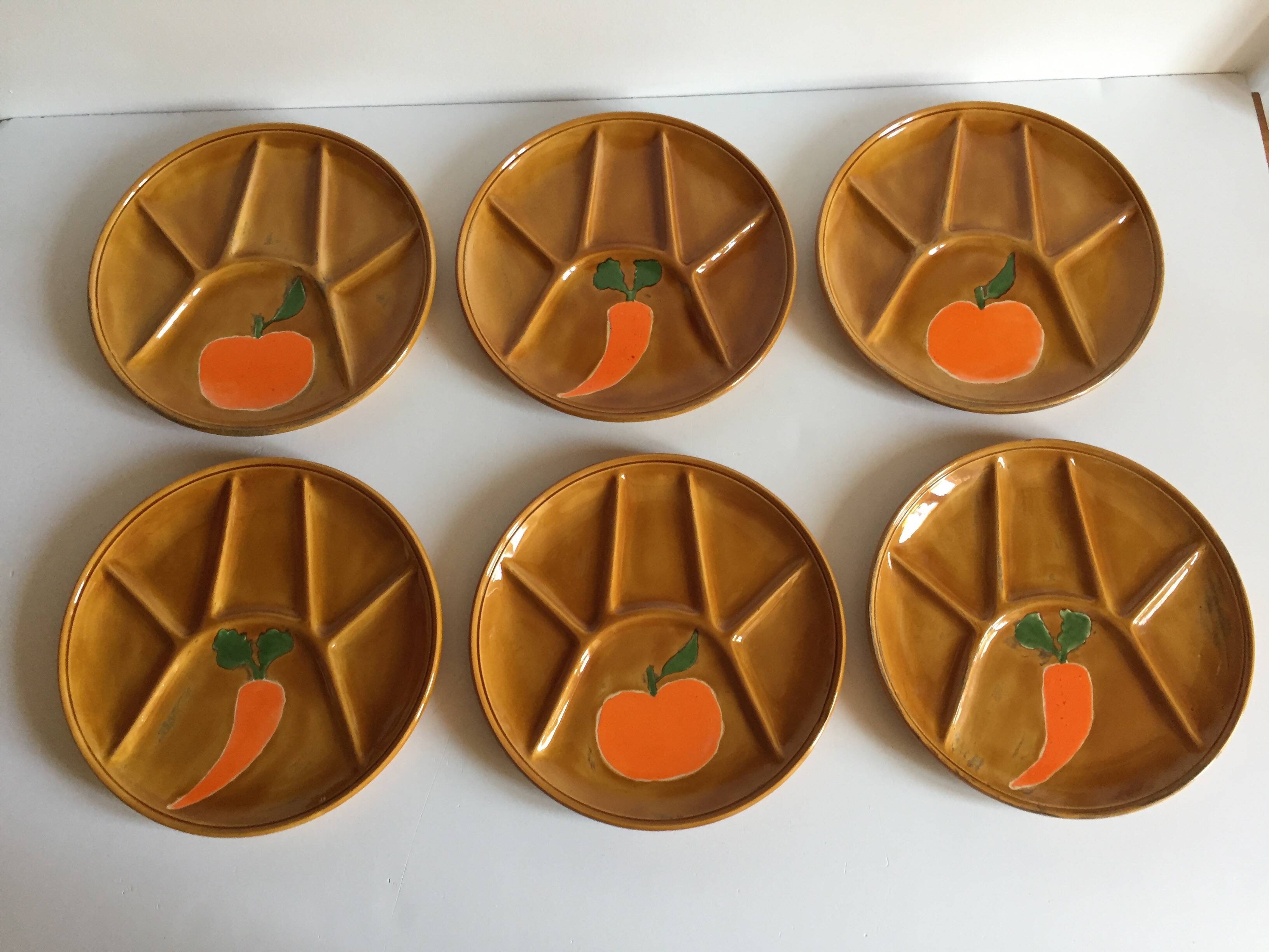 6 vintage compartmented plates
