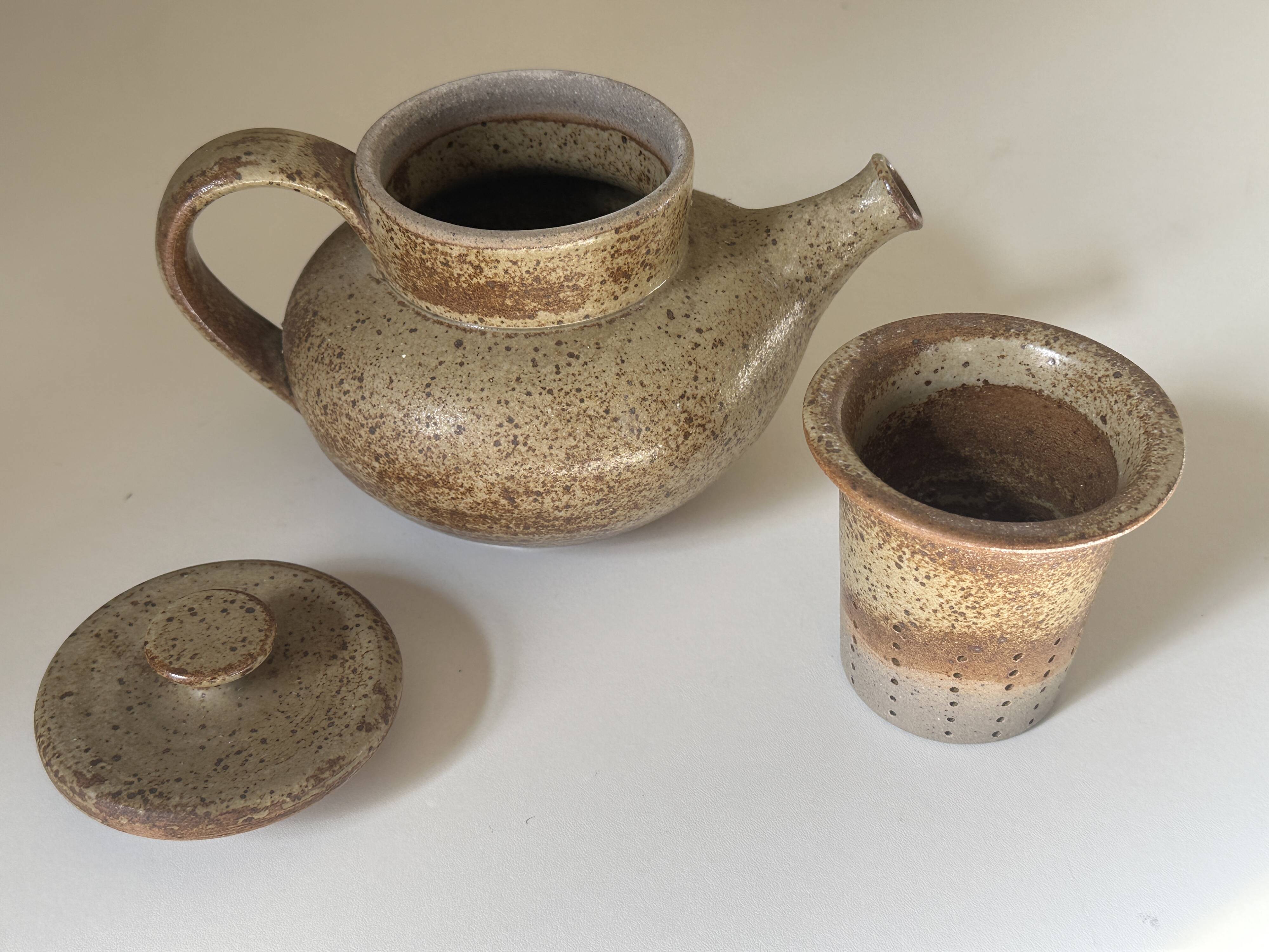 Vintage 60s signed stoneware teapot