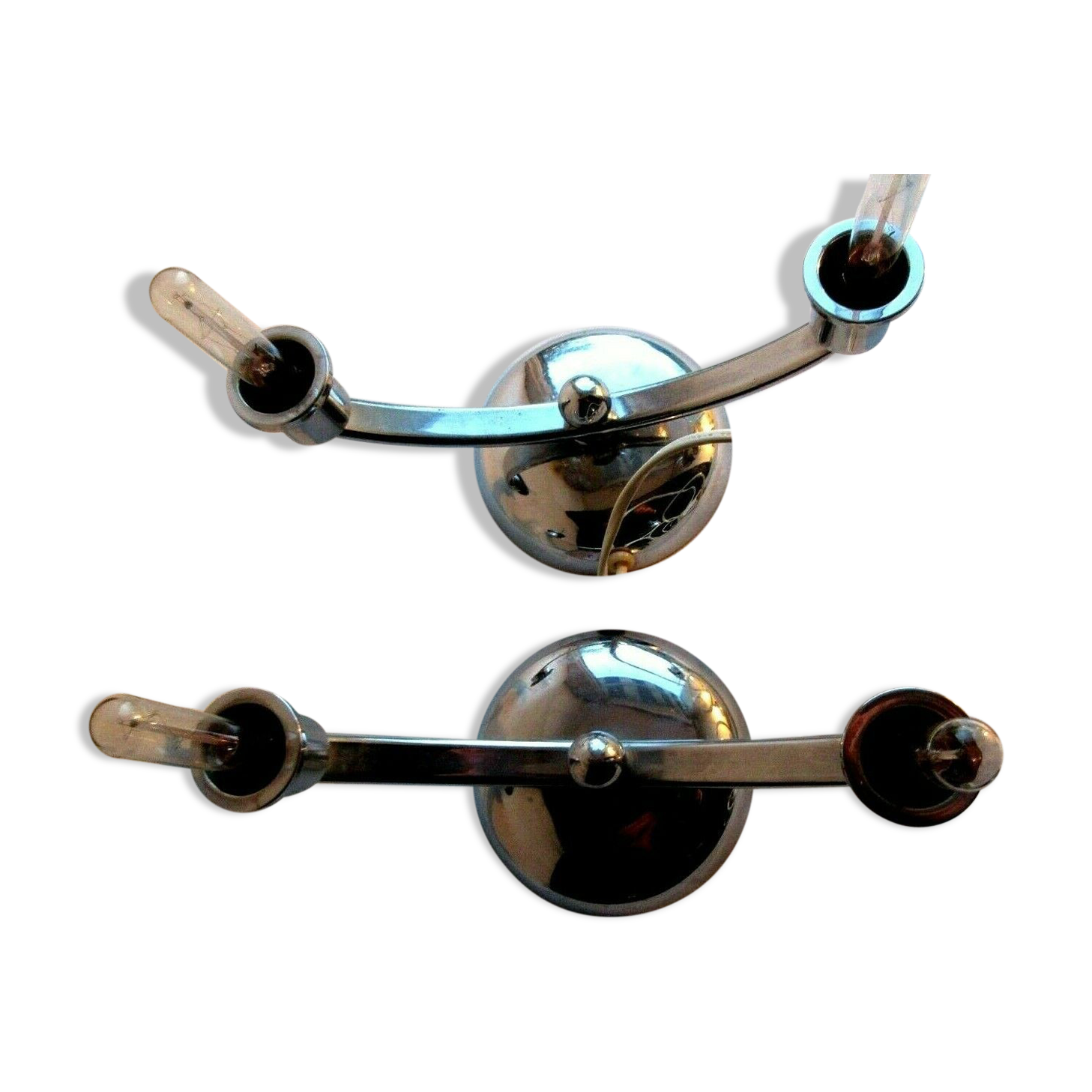2 art deco lamps with 2 lights, chrome metal, 1930 design