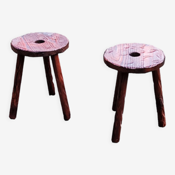 Pair of 60's shepherd-style tripod stools