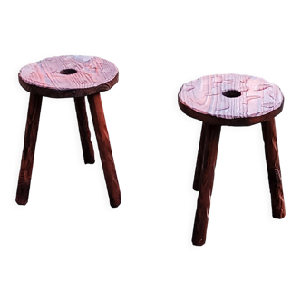 Pair of 60's shepherd-style tripod stools