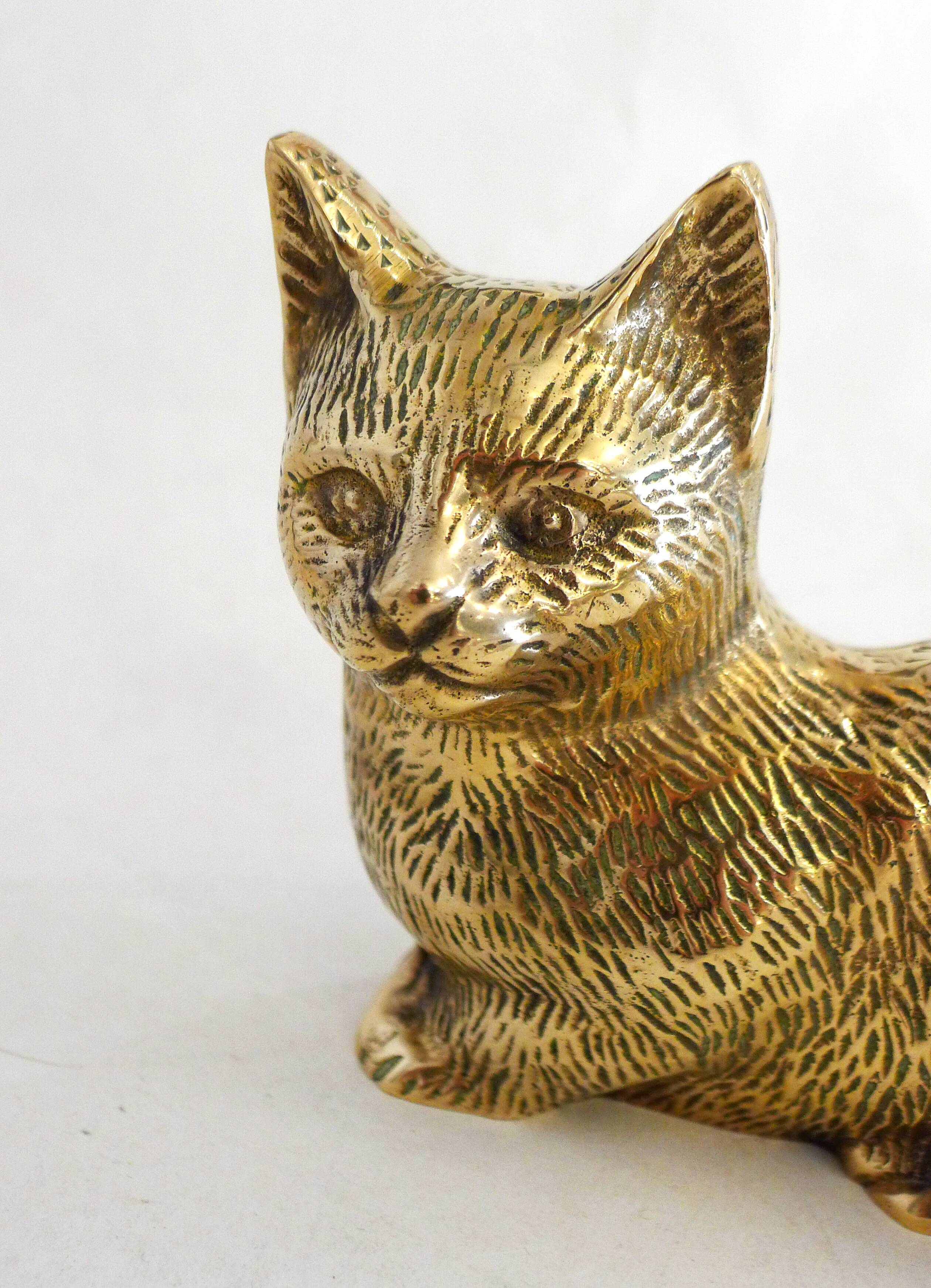 Brass Cat Figurine Sculpture