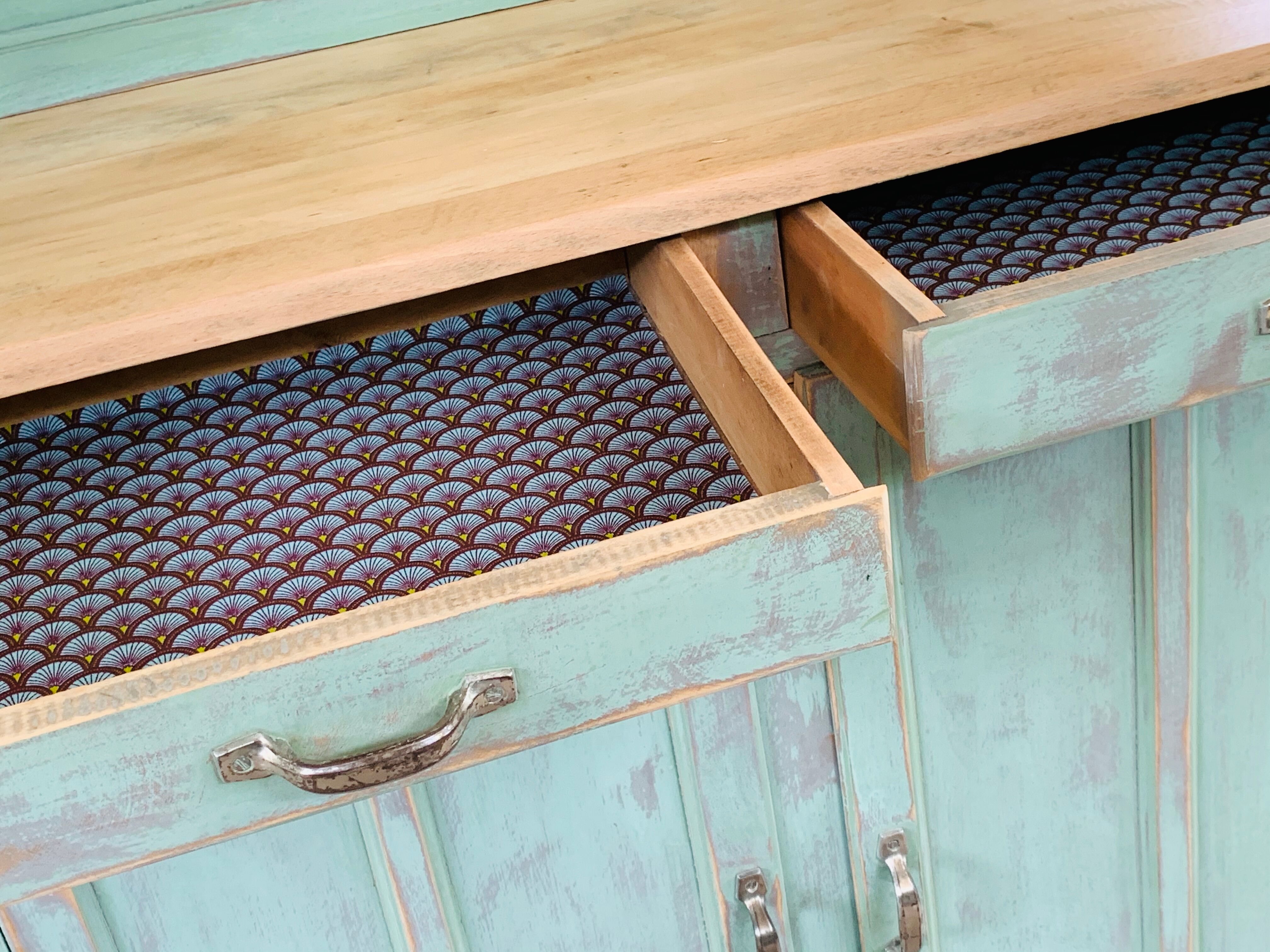Parisian buffet patine celadon green and bluish grey