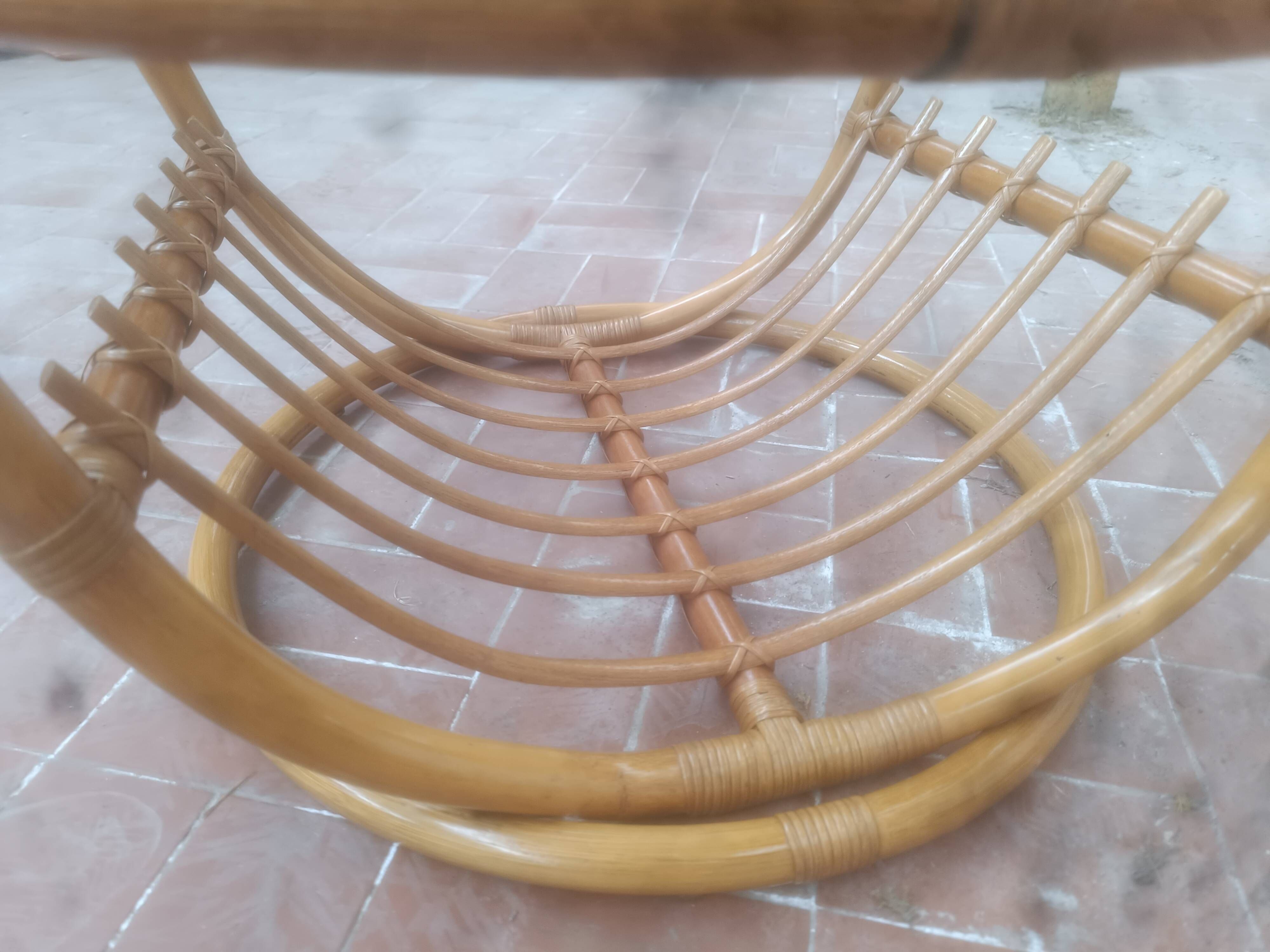 Round bamboo and glass table