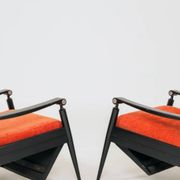 Pair of vintage armchairs in burnt orange, MCM design from the 1960s.