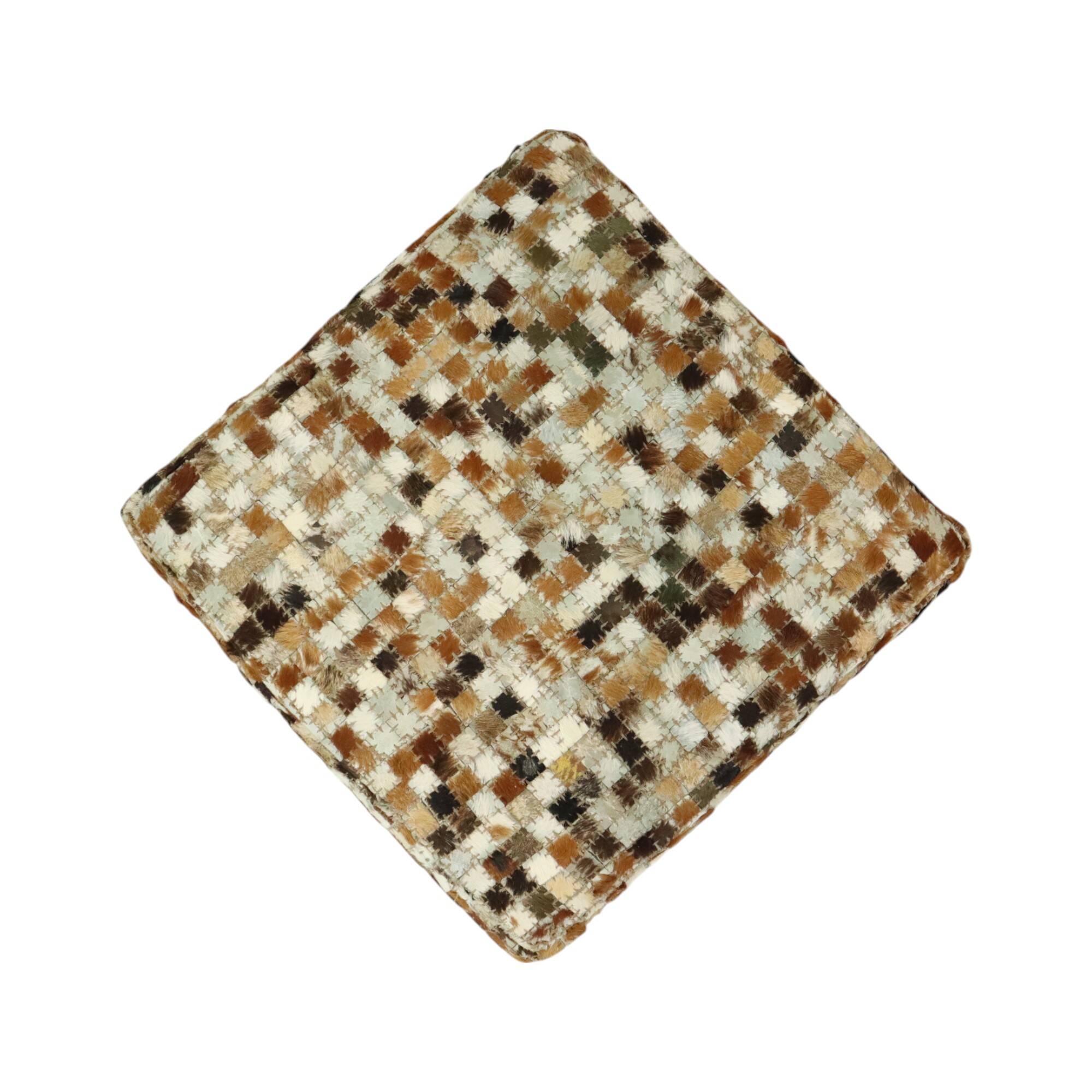 Vintage Square Pouf Goat Leather Patchwork Mosaic Pattern