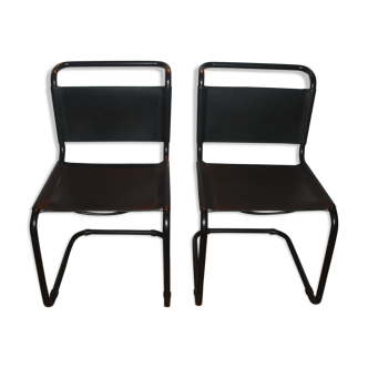 Paire de chaises traineau en cuir vintage 80 S33 réedition Mart Stam