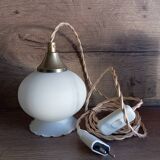 Opaline portable lamp, gold twisted cord, art deco