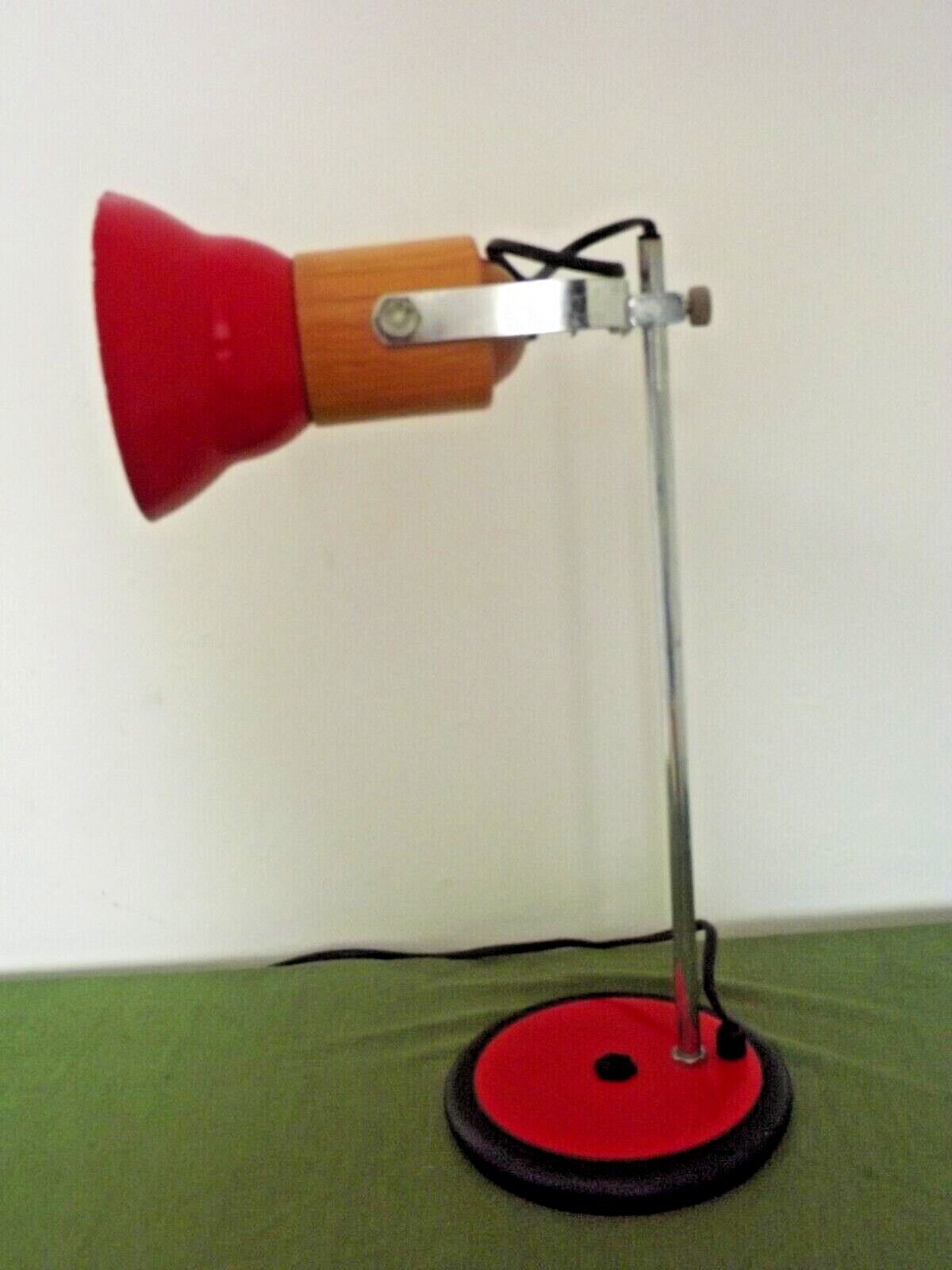 Adjustable vintage French desk lamp in red, black, silver & wood effect 3631