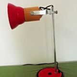 Adjustable vintage French desk lamp in red, black, silver & wood effect 3631