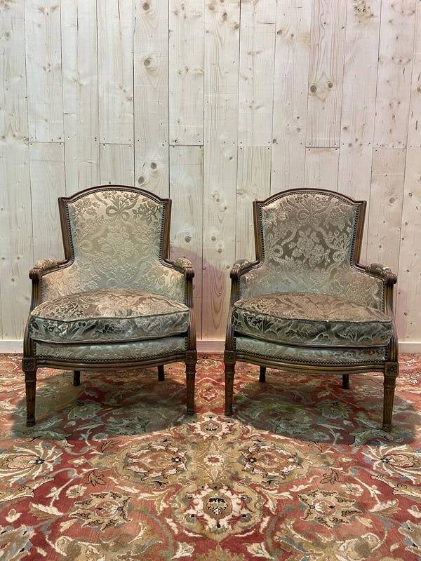 Pair of Louis XVI style bergere armchairs