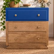 Antique oak commode – Blue Nila & brass