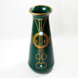 Antique secession vase in ceramic green glaze with copper & turquoise-1900s