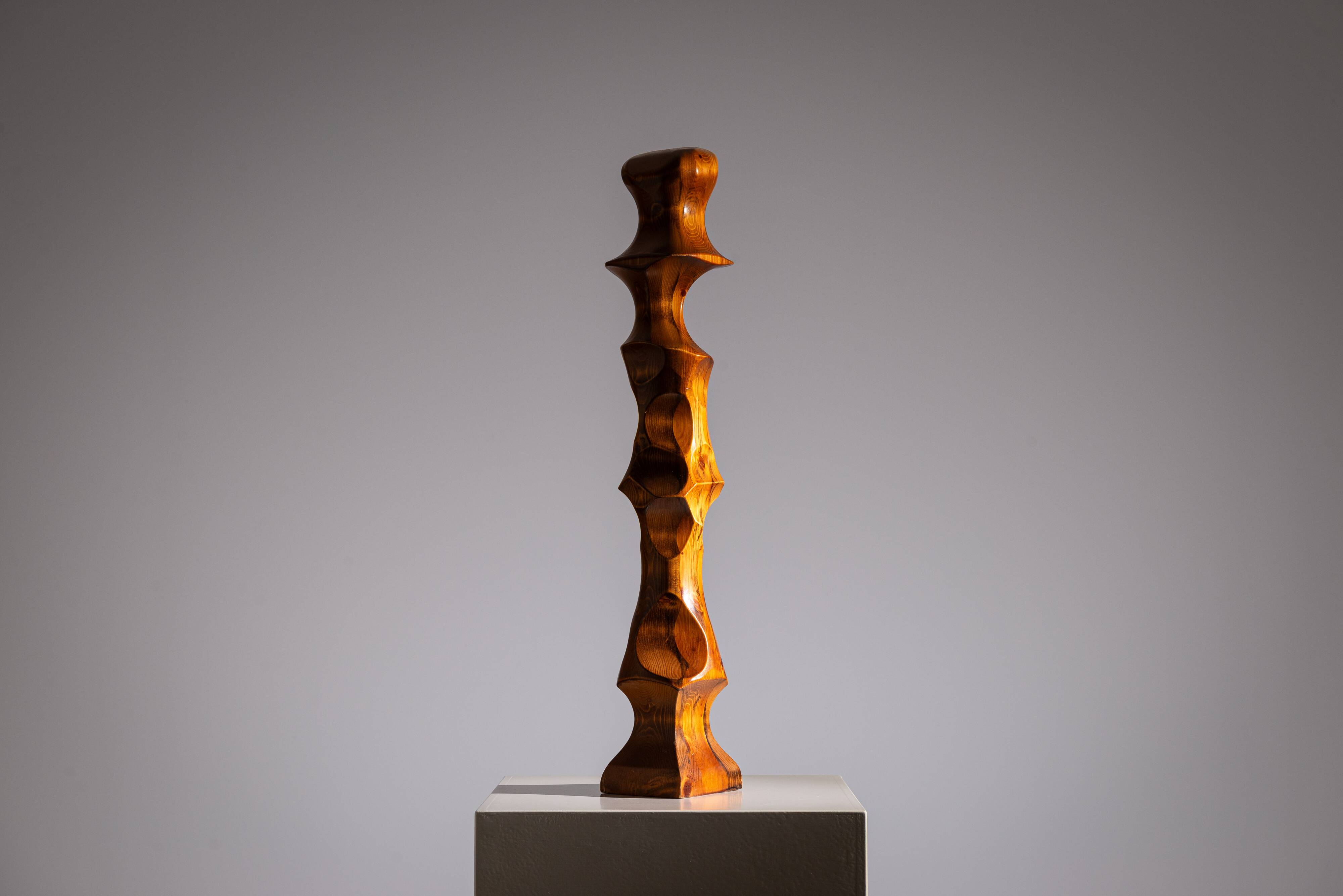 Minimalist abstract handcarved wooden sculpture