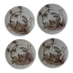 4 plates creil & montereau chardonnerets model with sepia birds decor