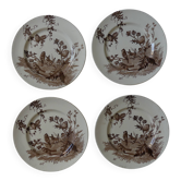 4 plates creil & montereau chardonnerets model with sepia birds decor