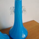 Pair of white twisted blue vases in Murano taste