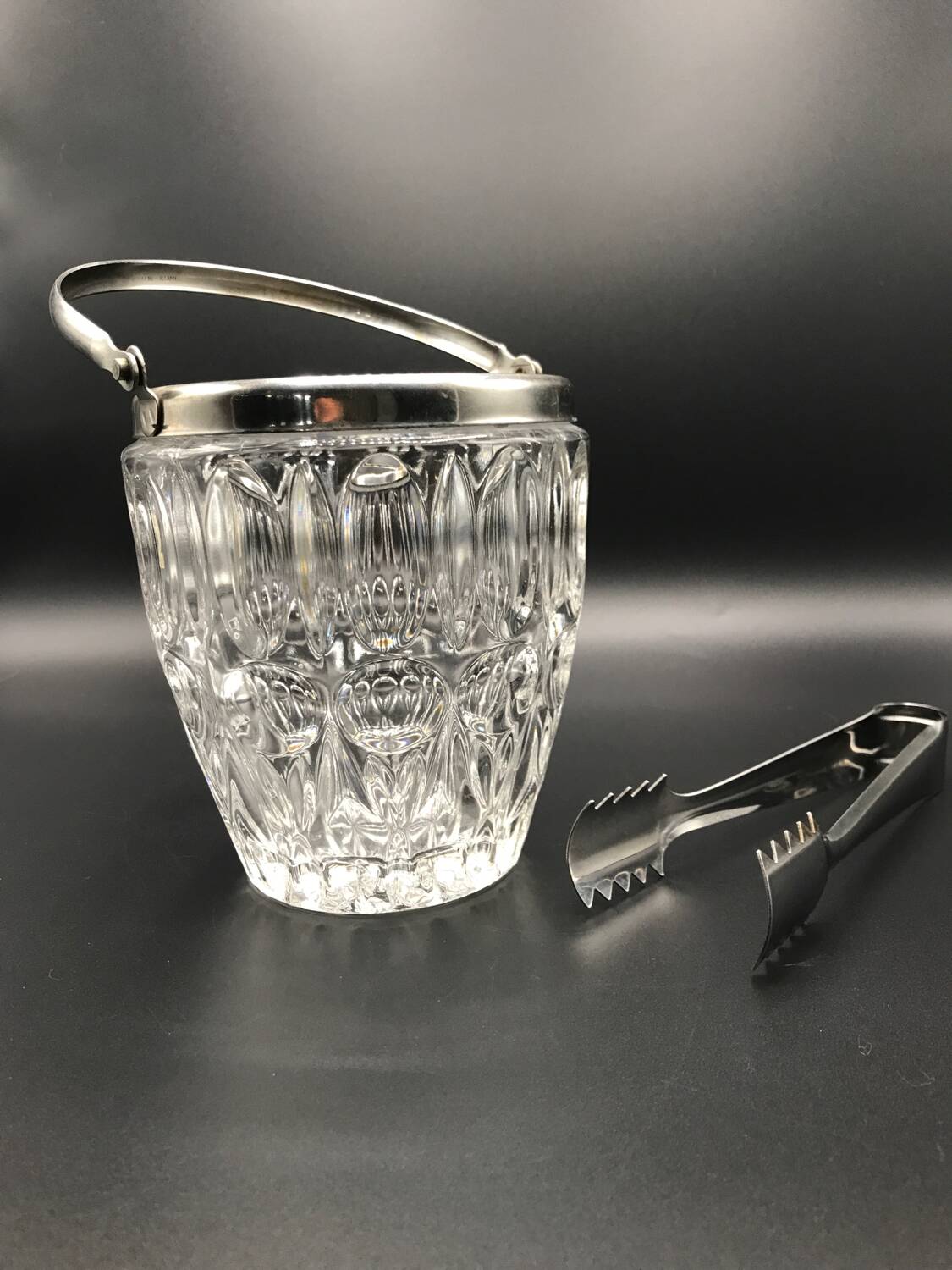 Crystal ice bucket and tongs