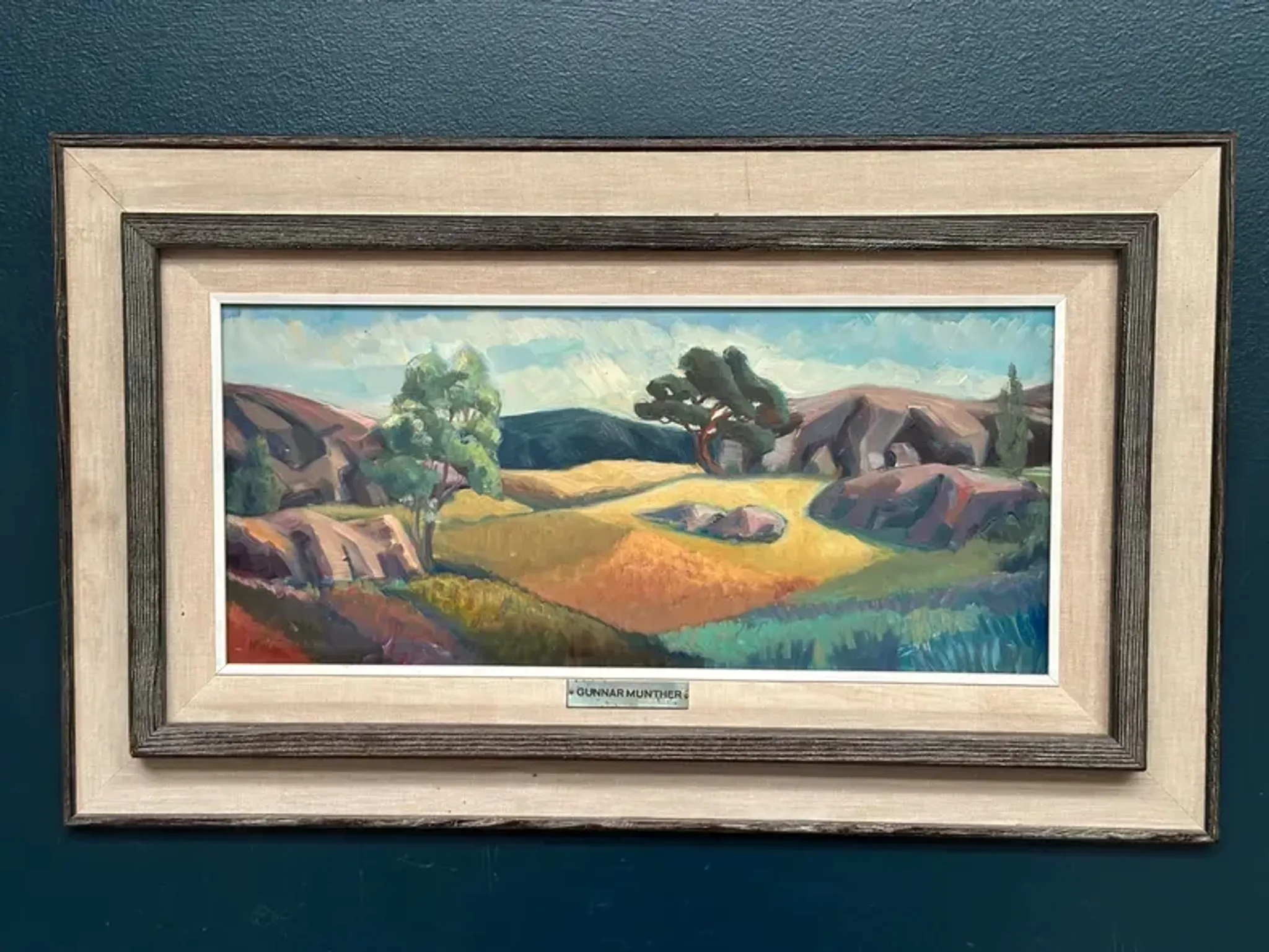 Original Swedish Oil on Panel – "Landscape" by Gunnar Munther – Signed – Vintage and Framed – 64 × 38 cm (25.2" × 15")