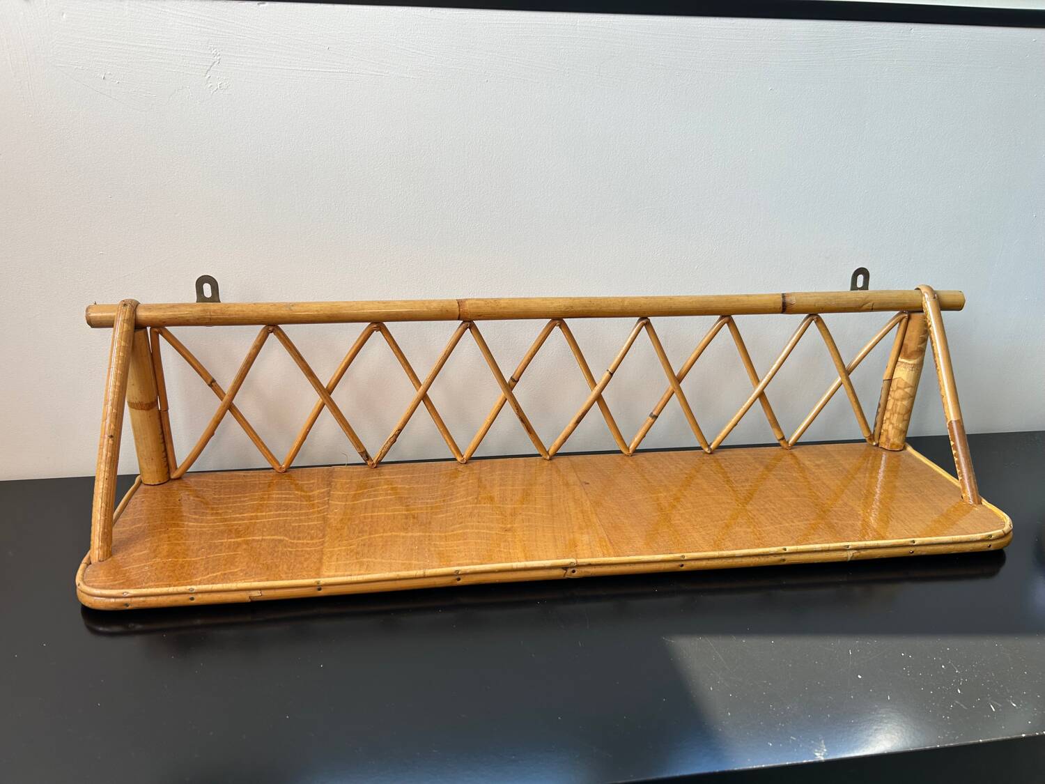 1970s rattan wall shelf