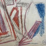 Alfred Gaspart (1900-1993), Cubist still life, pencil and oil pastel drawing framed