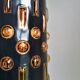 Amber blown glass and midnight blue metal hanging lamp 1960