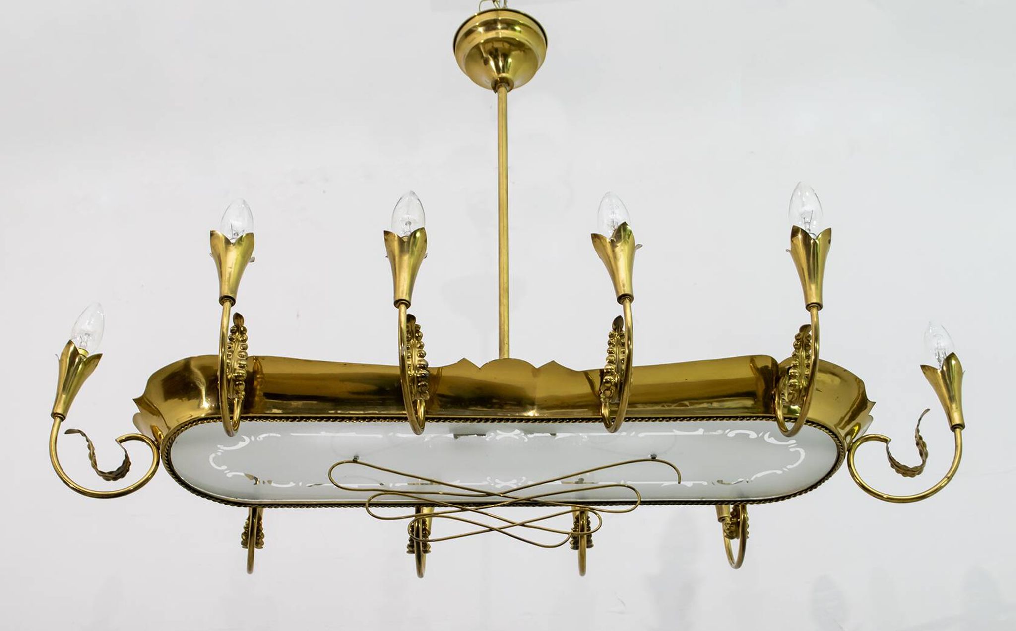 After Pietro Chiesa Italian Brass 12 Lights Candelier Fontana Arte