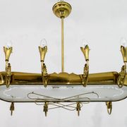 After Pietro Chiesa Italian Brass 12 Lights Candelier Fontana Arte