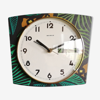 Horloge formica vintage pendule murale silencieuse "Beroz vert ocre"