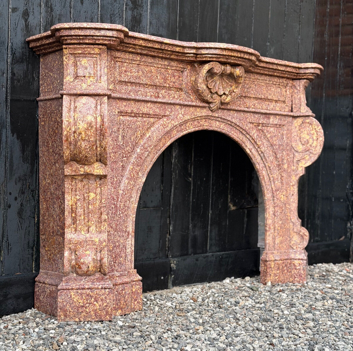Impressive Napoleon III fireplace in violet brocatelle marble from Spain, circa 1880.