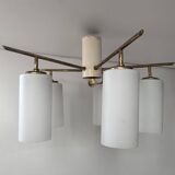 Vintage Italian ceiling light, brass and opaline, 1950