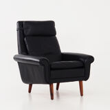Black leather armchair, Danish design, 1970s, production: Denmark