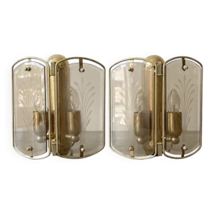 paire appliques laiton - verre