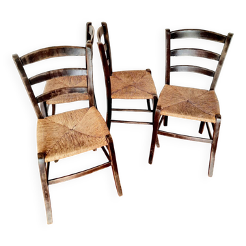 Chaises en paille ancienne- lot de 4