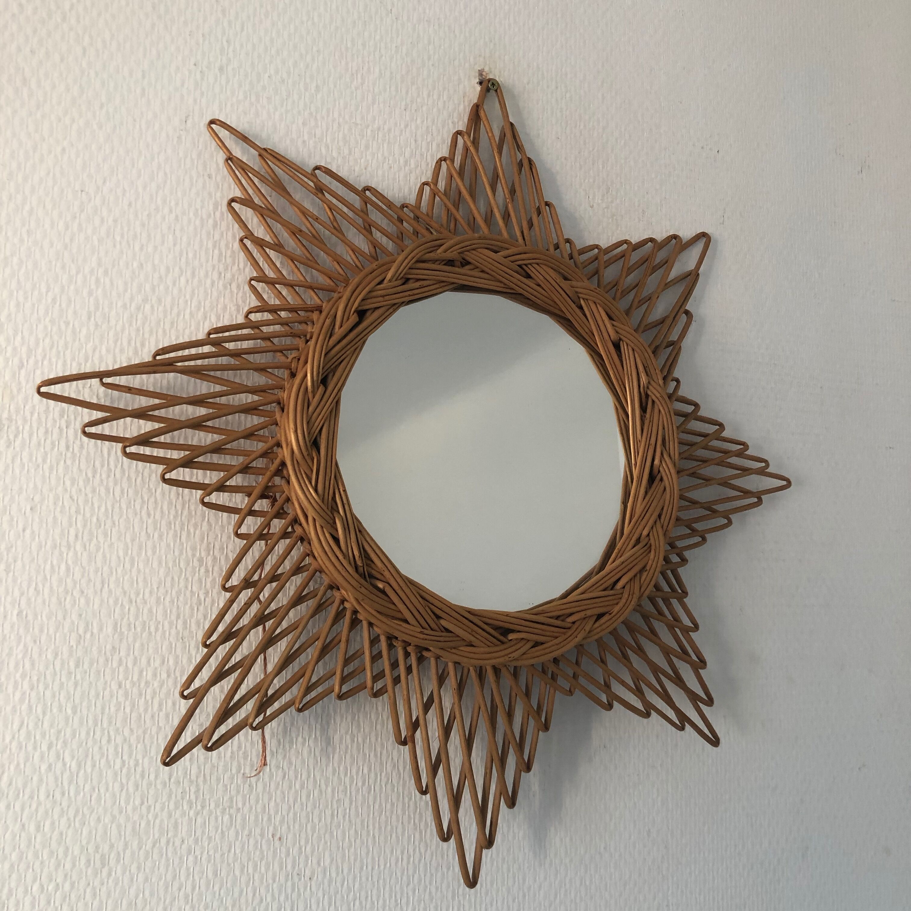 Rattan octogram sun mirror, 45cm, 1960