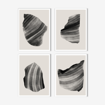 4 giclee prints. Abstract wall art set of four, A3