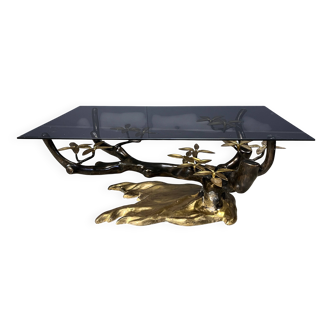 Table basse en bronze à motif bonsaï, par Willy Daro, années 1970
