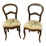 Pair of Louis Philippe chairs with petit point tapestry