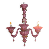 Petit lustre vénitien en verre de Murano rose et doré, vers 1930