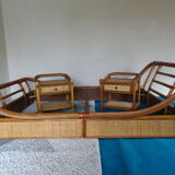 Double rattan bed and his pair of bedsides
