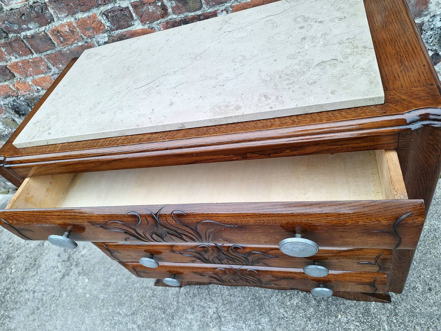 Art deco chest of drawers marble top, vintage old furniture
