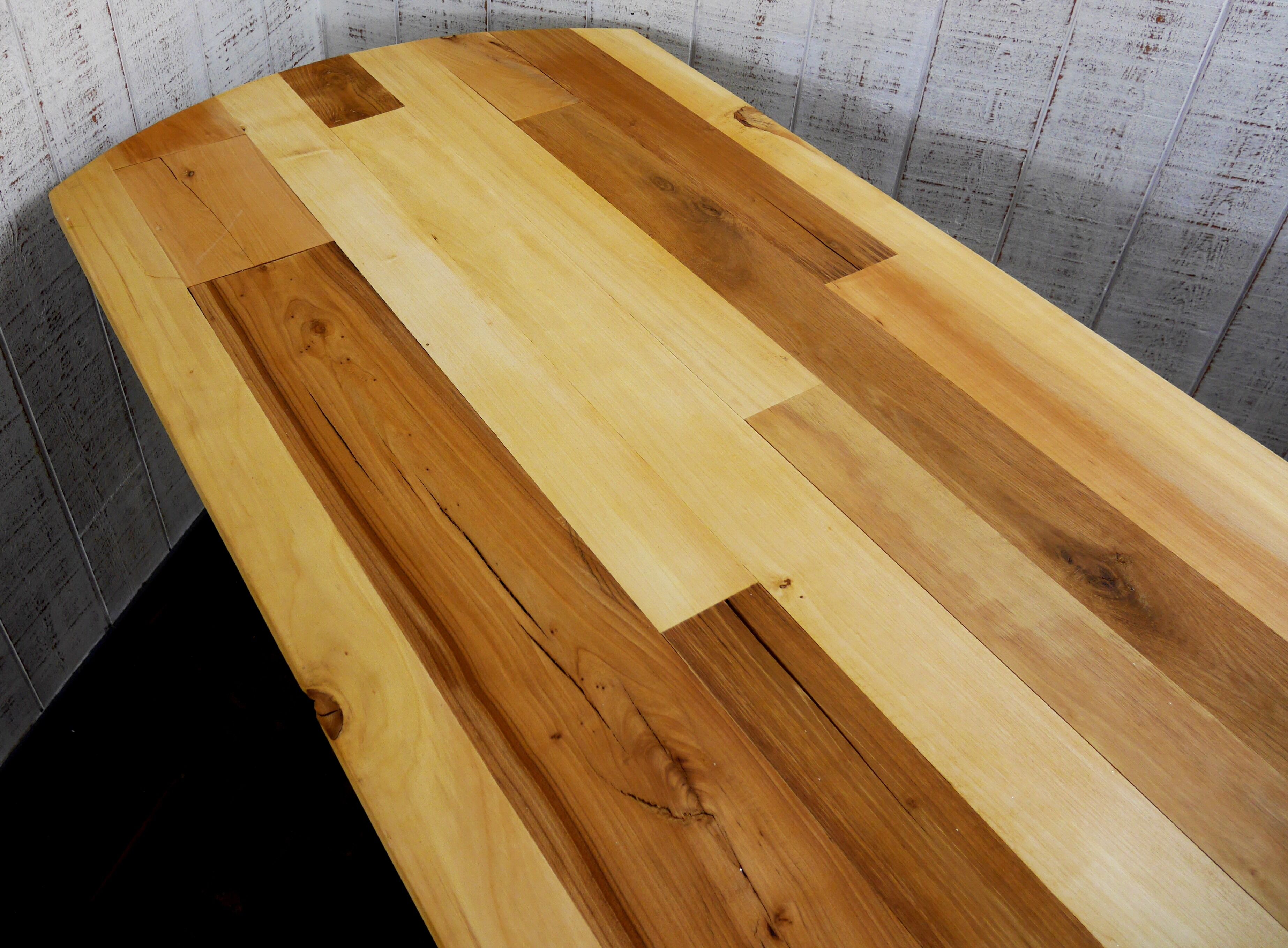 Table console pied central industriel fonte et bois