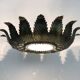 Sun ceiling lamp, double light gilded metal foliage, year 70