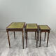 Set of 3 nesting tables in wood and green leather, 20th Century